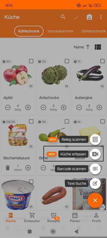 Kitchen page with Record Kitchen button